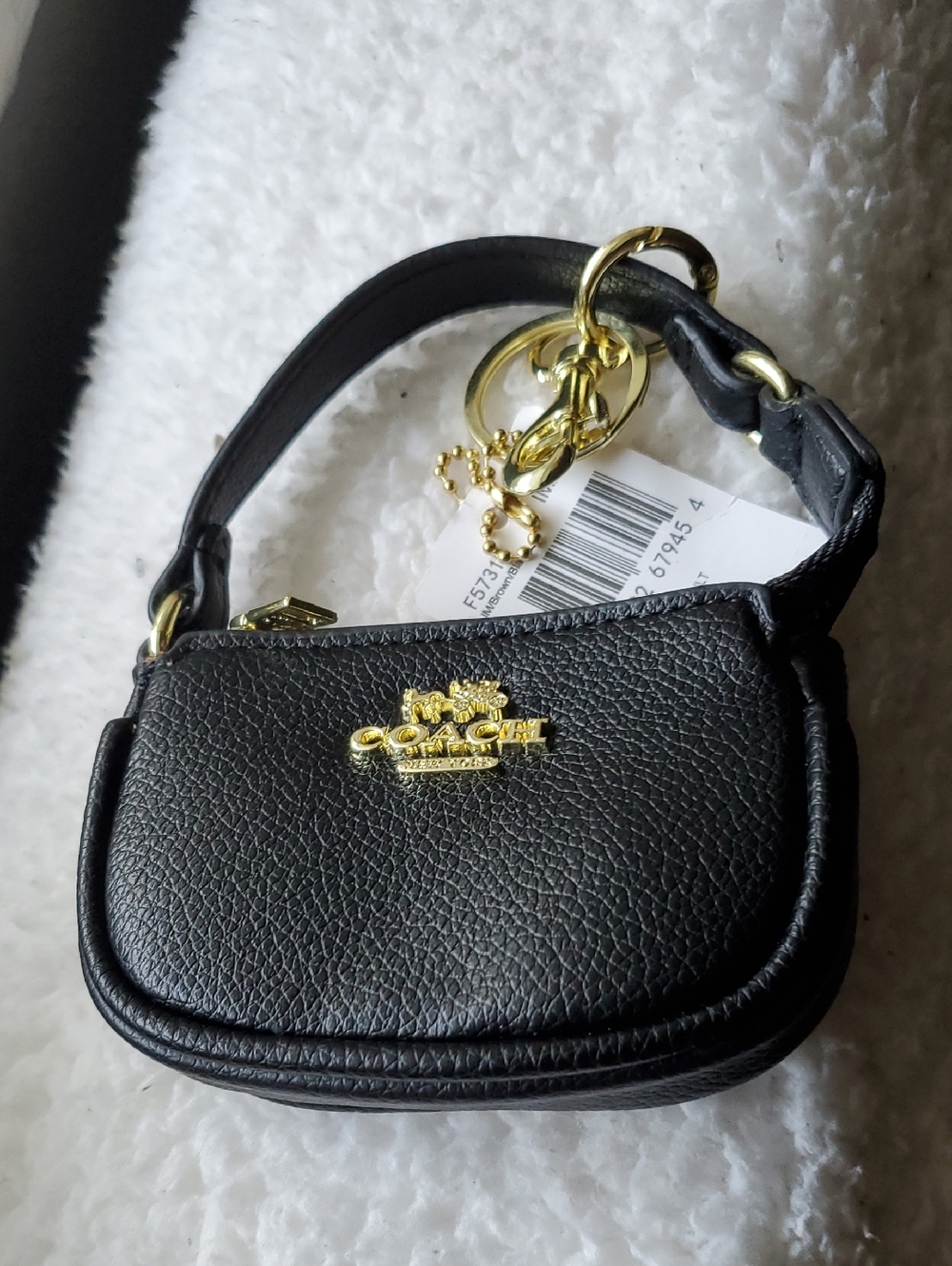 Fashion Mini Purse Key ChainBlack Pebbled  Mini Wristlet with Gold Logo